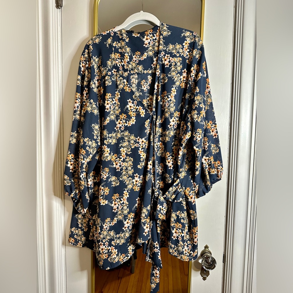 West Kei Wrap Blouse Blue Floral Print